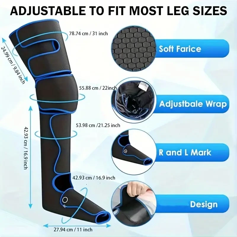 Leg Massager with Air Compression for Circulation, Relaxation, and Pain Relief - 6 Modes and 3 Vibration Settings