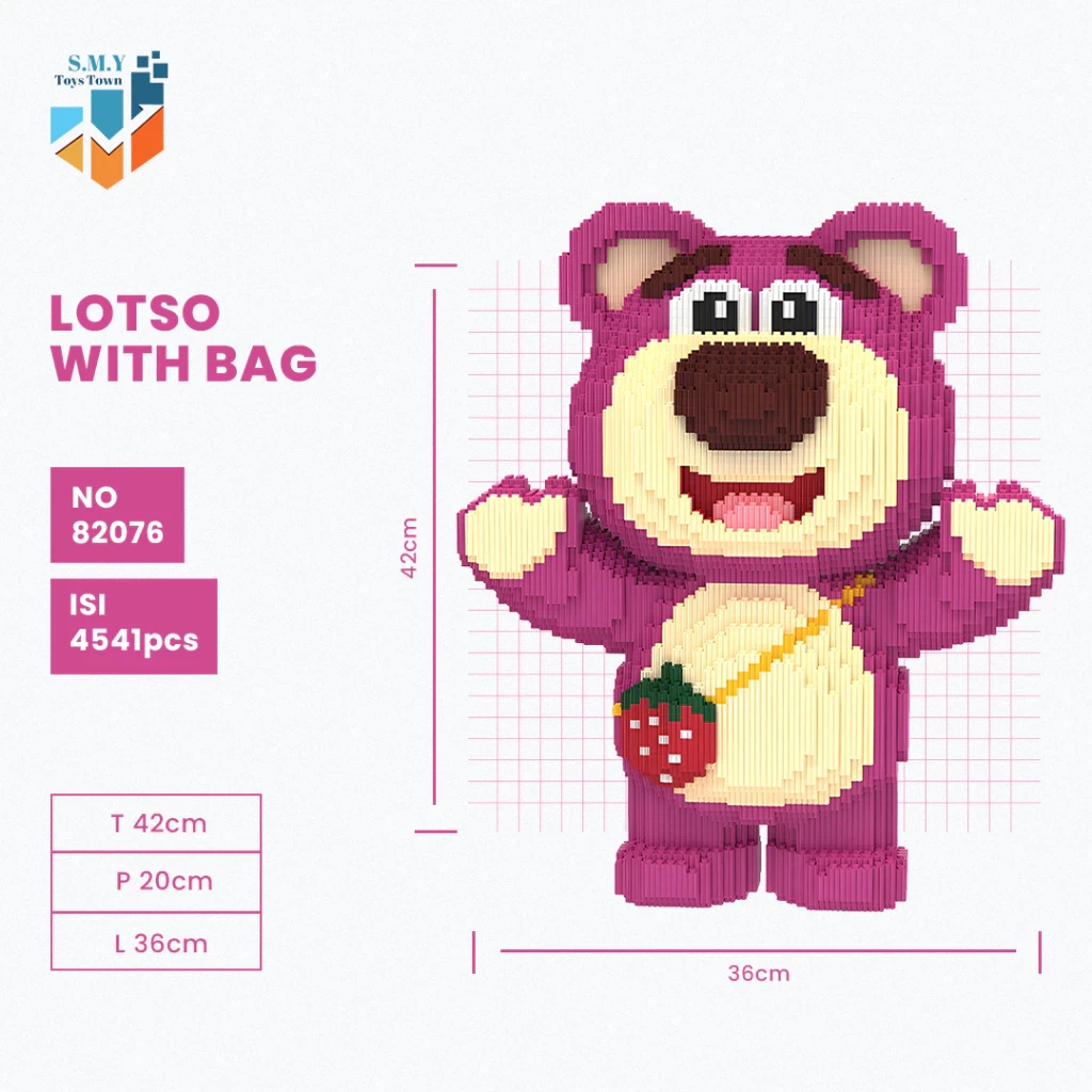 SMY Toystown Nano Blocks Lotso Bear Big Series 3D Model, Toy Block Stacking, DIY Construction Block, Jumbo Bricks Magic Block Animation