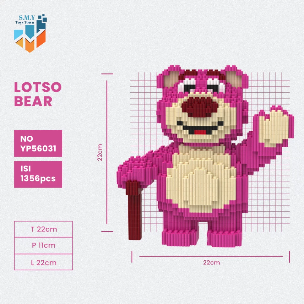 SMY Toystown Nano Blocks Lotso Bear Big Series 3D Model, Toy Block Stacking, DIY Construction Block, Jumbo Bricks Magic Block Animation