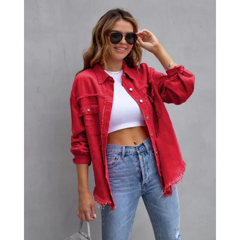 Women's Casual Ripped Shirt Jacket