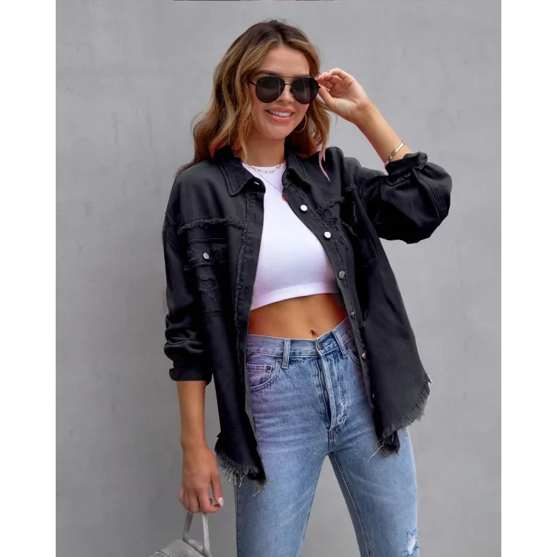 Women's Casual Ripped Shirt Jacket