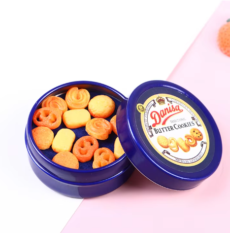 1Pcs 1/12 Dollhouse Miniature Danish Cookie Blue Tin Box Model Set Kitchen Accessories For Doll House Decor Kids Toys Gift