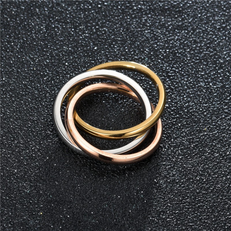 Gold-Plated Stainless Steel Women's Three-Color Three-Ring Interlocking Stacked Couple Ring