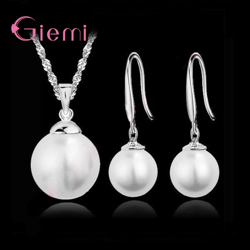 Freshwater Pearl Pendant Necklace Real 925 Sterling Silver Jewelry Set for Women