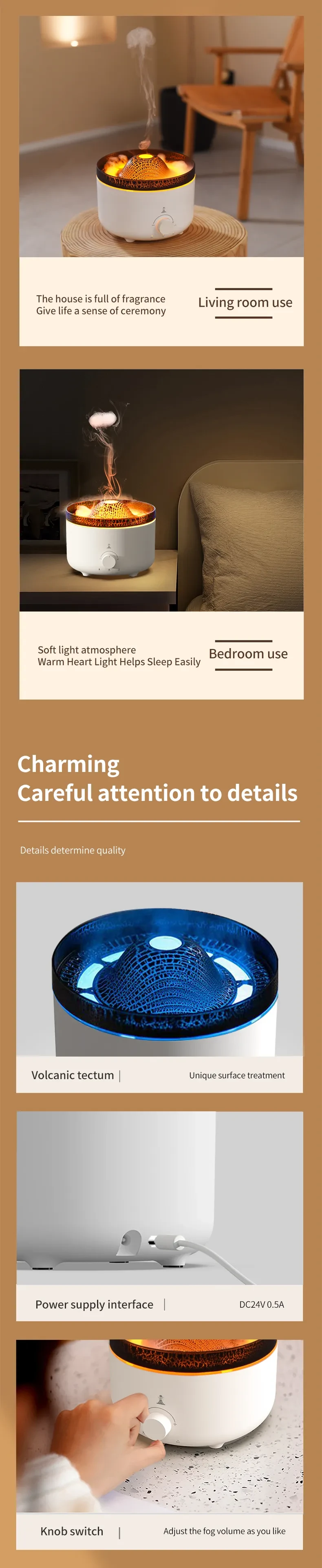 Mute Of New Small Simulated Flame Volcano Humidifier