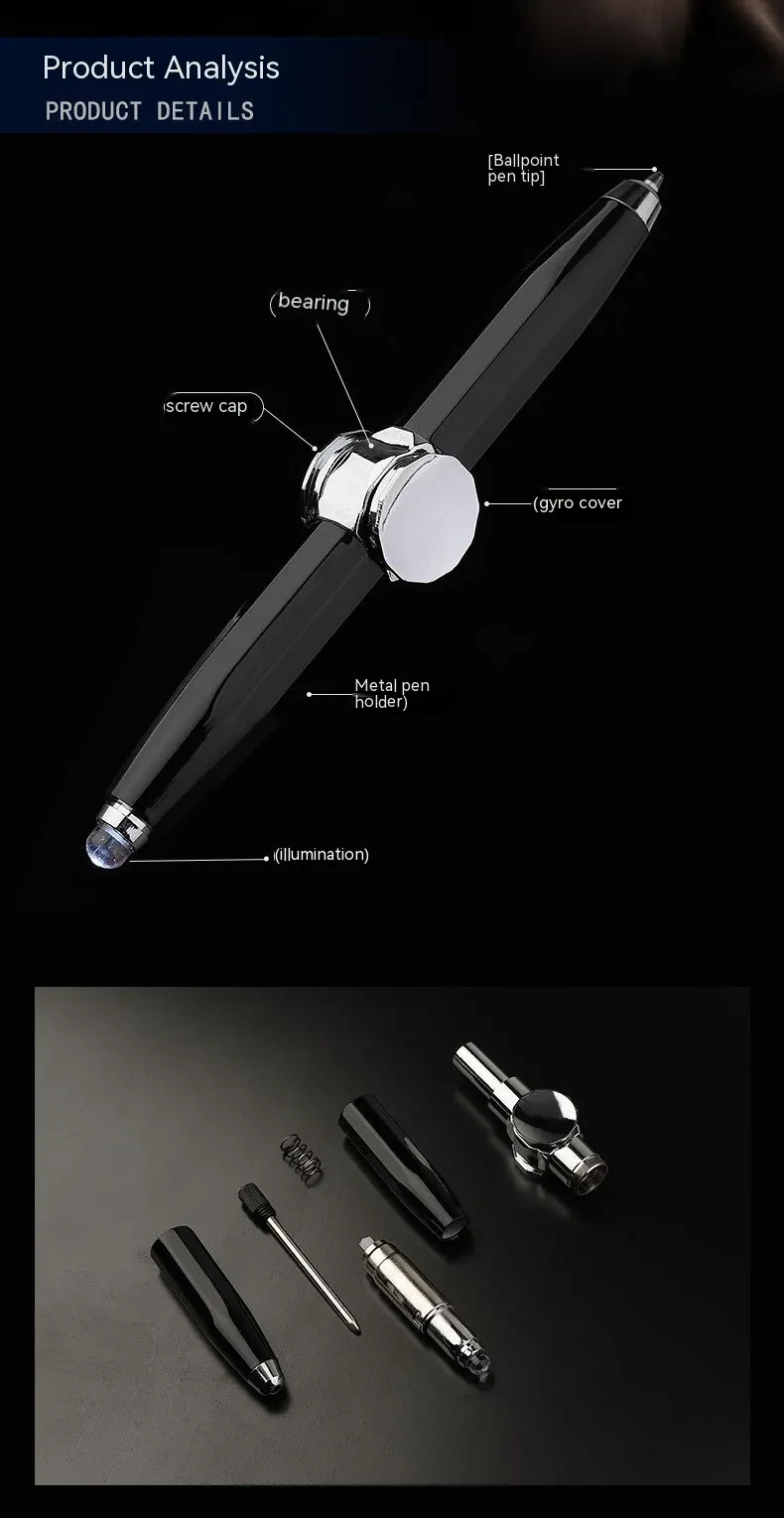 Multi-Function LED Pen Spinning Decompression Gyro