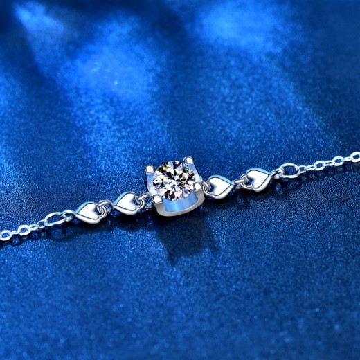 925 Sterling Silver Bracelet Female With Hearts Cow Head Inlaid