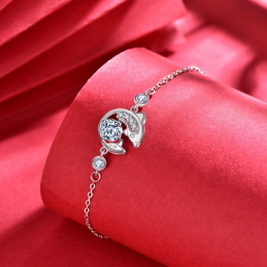 National Fashion Retro Sterling Silver Moissanite Koi Bracelet