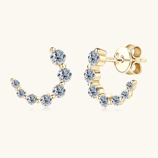 Fashion European And American Style C- Shaped Gradient Diamond Stud Earrings