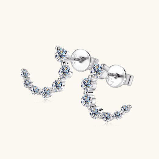 Fashion European And American Style C- Shaped Gradient Diamond Stud Earrings