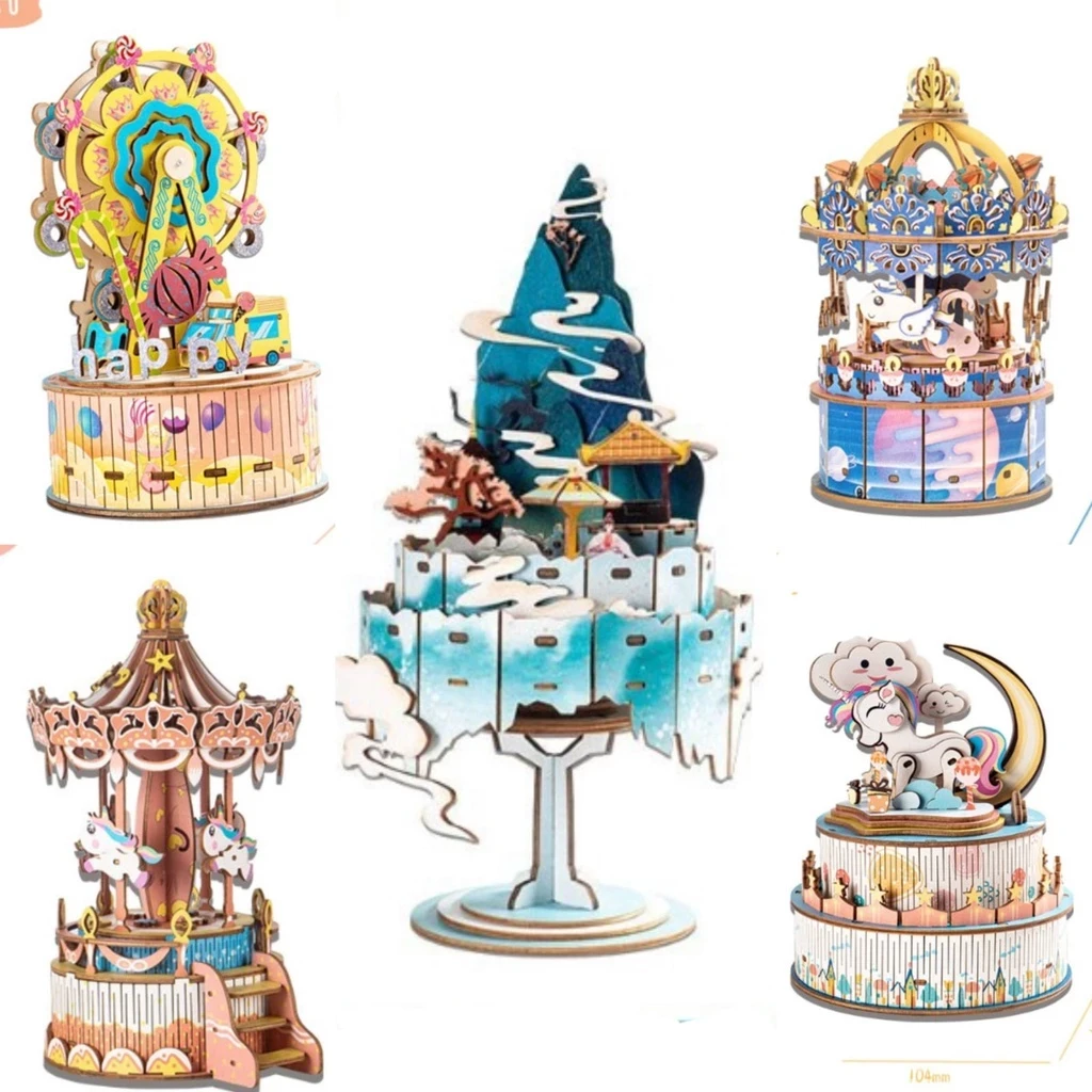 Robotime ROKR DIY Wooden Music Puzzle Wooden Carousel Puzzle Toy Gift
