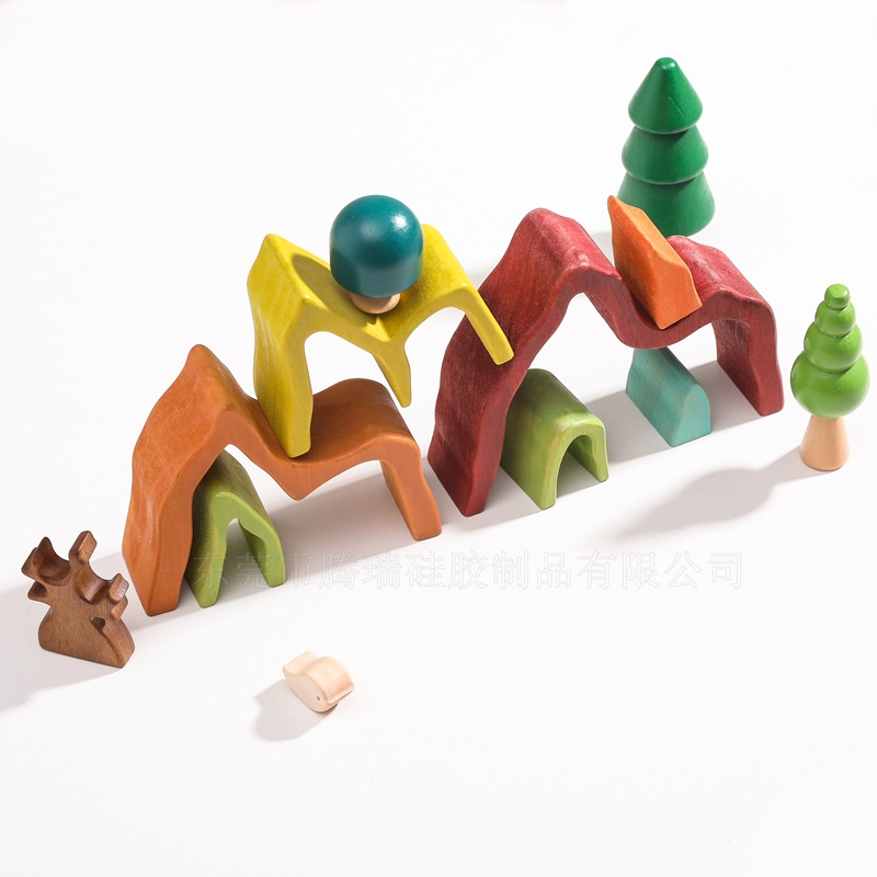 Early Childhood Education Puzzle Toys Wooden Rainbow Building Blocks