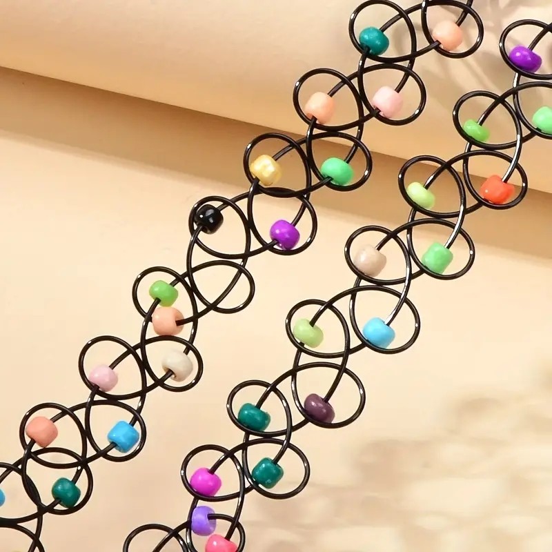 Colorful Rice Beads Elastic Tattoo Choker Necklace