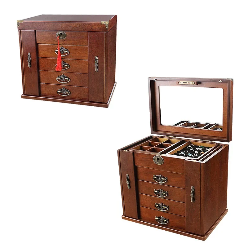 Wooden retro Chinese luxury jewelry box with lock