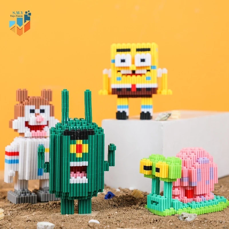 SMY Toystown Nano Blocks Spongebob and Friends 3D Model, Toy Block Stacking, Mini Bricks DIY Construction, Decoration Character