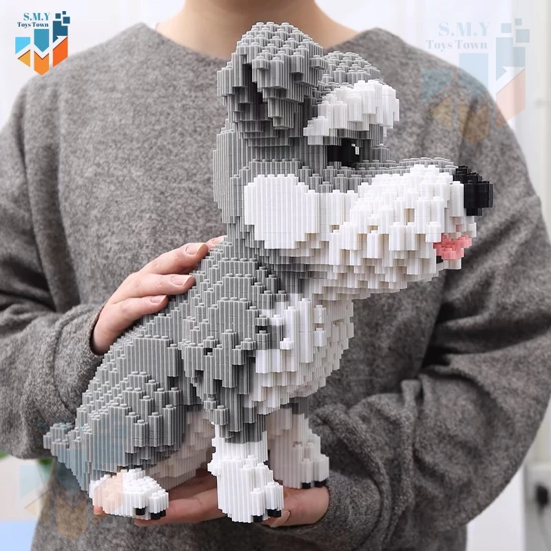 SMY Toystown Nano Blocks Animal Dog Huski Corgi Schnauzer 3D Model, Toy Block Stacking, DIY Construction Bricks