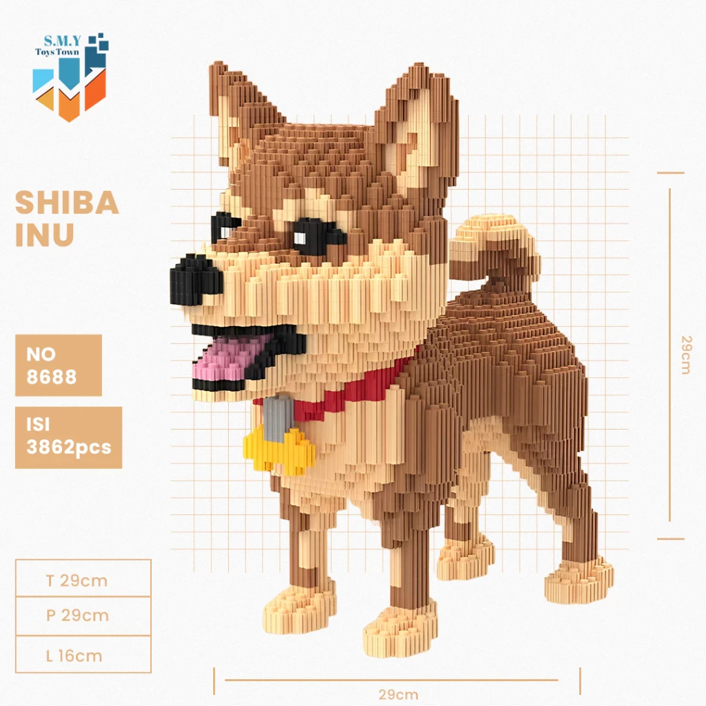 SMY Toystown Nano Blocks Animal Dog Huski Corgi Schnauzer 3D Model, Toy Block Stacking, DIY Construction Bricks