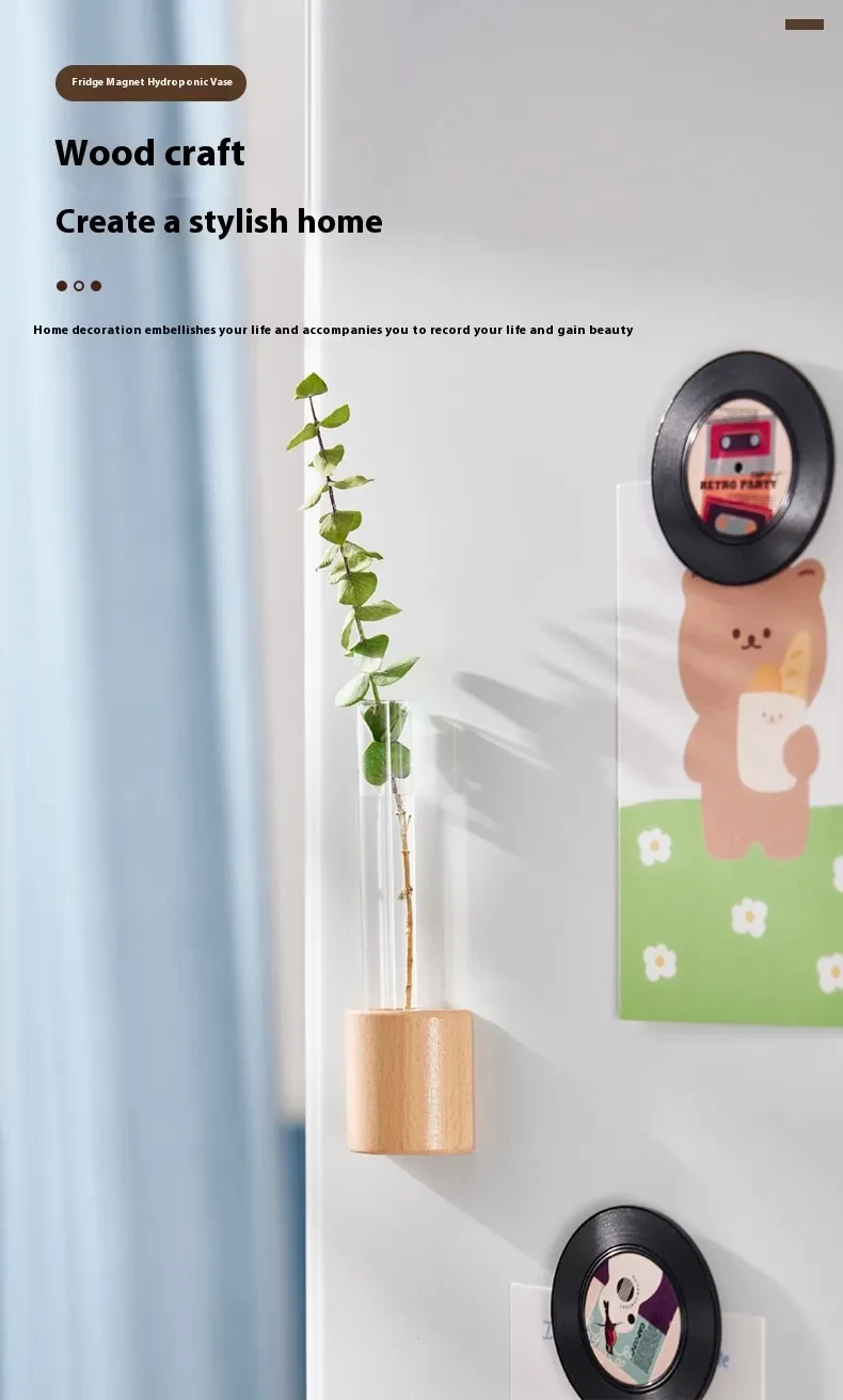 Wood Color Refridgerator Magnets Magnetic Suction Test Tube Vase Home Decor
