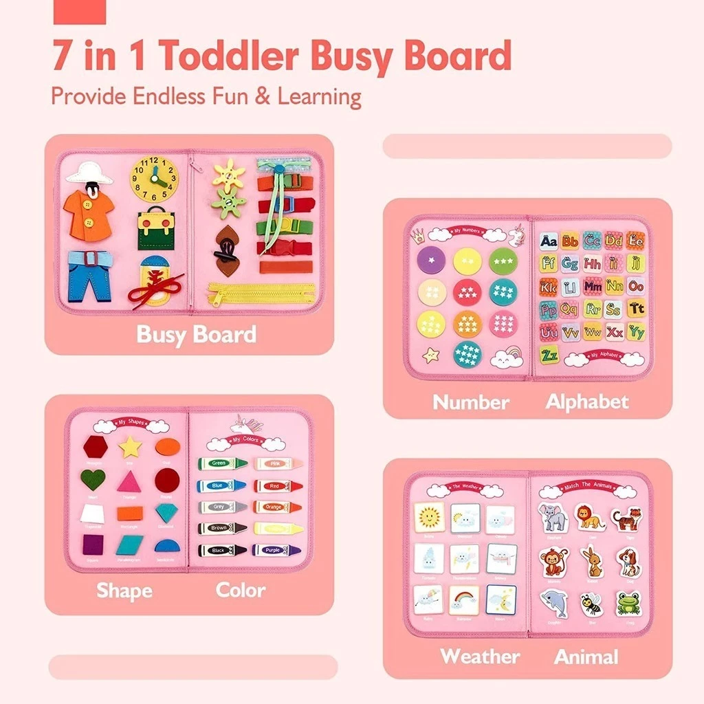 Busy Board Montessori Educational Toys Cognitive Learning Board Baby Dressing Skill Sensory Toys