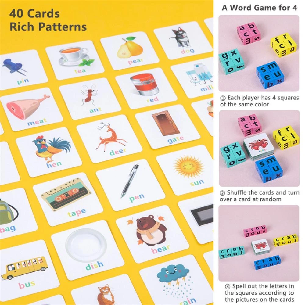 Letters Spelling Blocks Flash Cards English Word Game Early Educational Toys For Kids