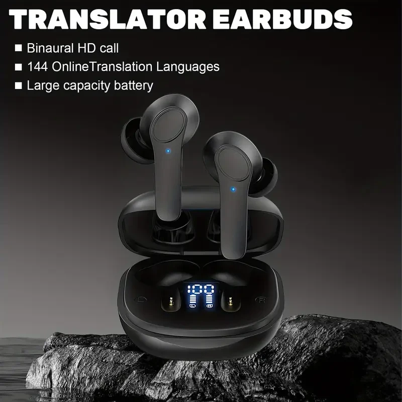 1 Pair Ourlife Wireless AI Headphones with Real-Time Language Translation, Noise Cancelling Voice Call, Touch Control Volume, Type-C Rechargeable, Compatible with iOS & Android - Ideal for Travel & Conferences