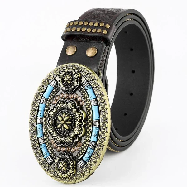 Western Denim Sapphire Embossed Leather Belt
