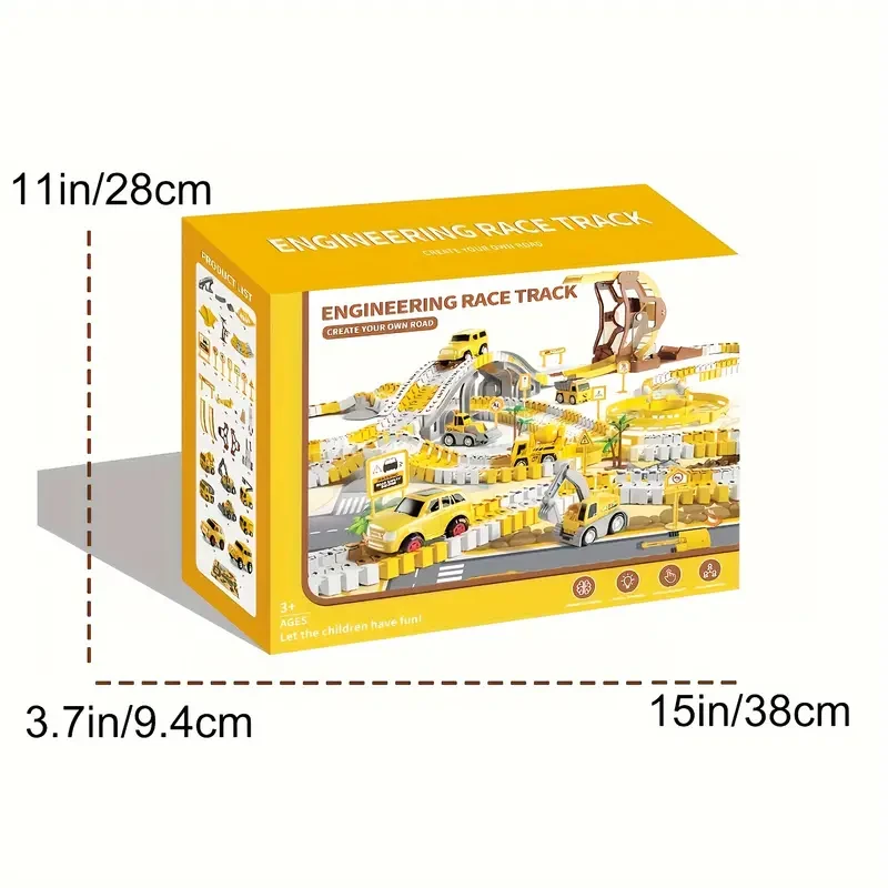 Kids Construction Toys 302 PCS Race Tracks Toy with Playmat - 5 PCS Truck Car and Flexible Track Play Set