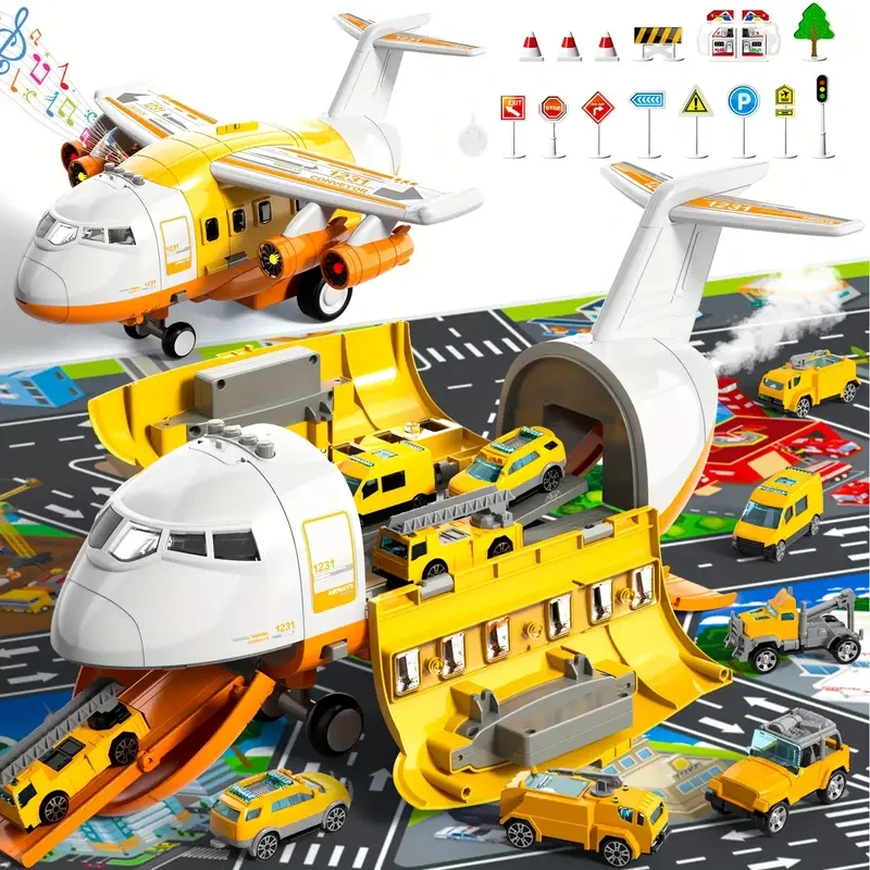 Large Transport Spray Airplane Toys for 3 Year Old - Includes 10 Vehicle Cars