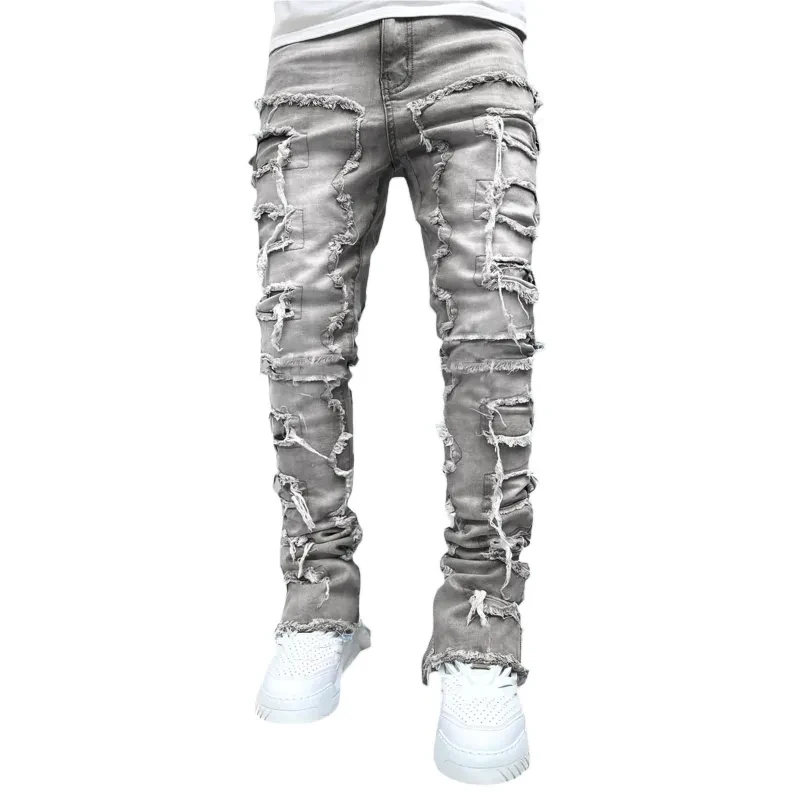 Men's Patched Stacked Jeans