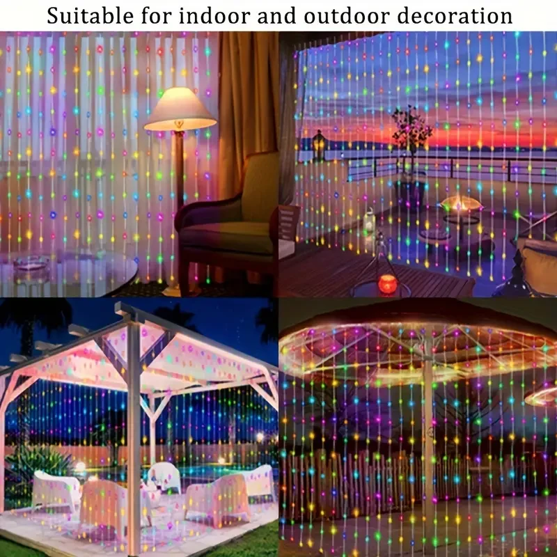 Solar-Powered LED Curtain String Lights: 8 Modes, Perfect for Parties, Weddings