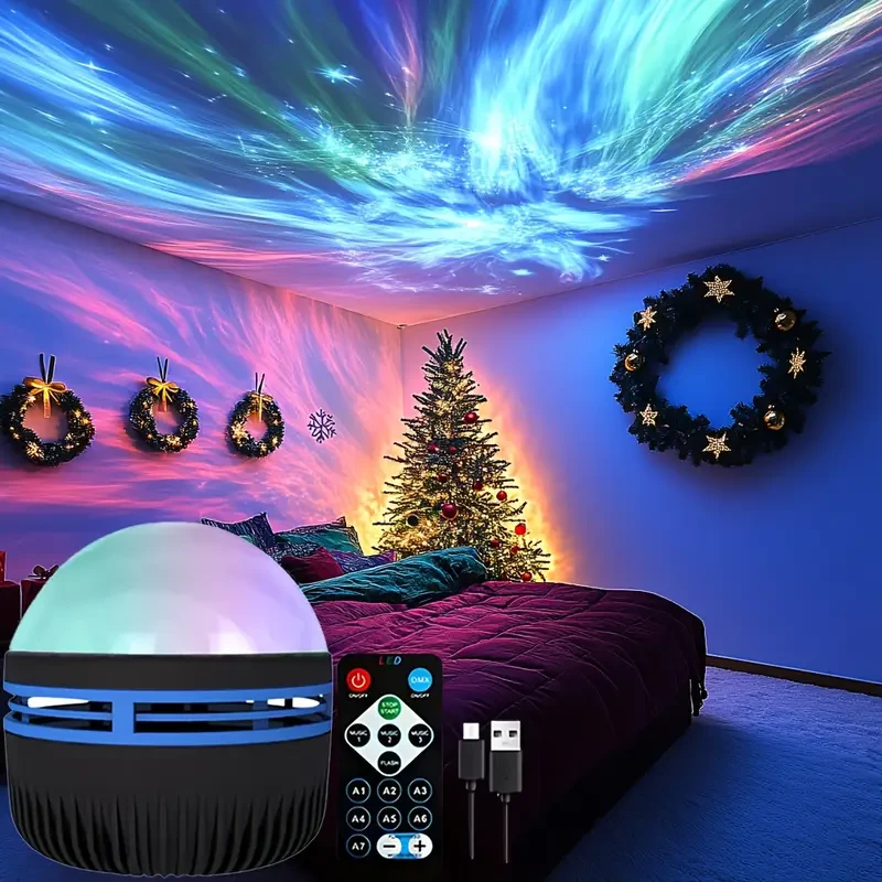USB-Powered Aurora LED Projector - Remote Controlled Multi-Color Northern Lights