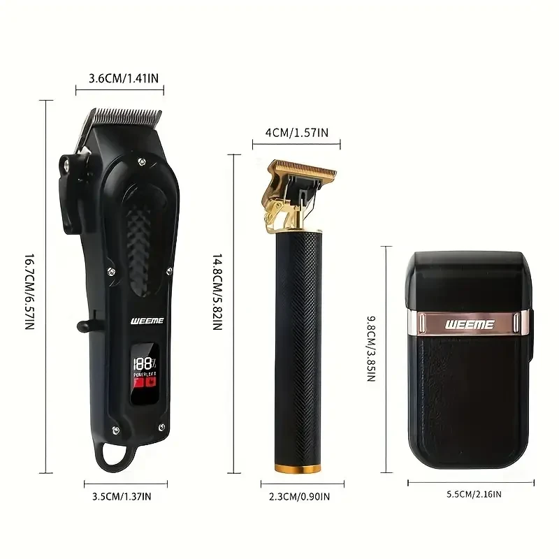 3pcs/Set Professional Cordless Hair Clippers Set For Men - LED Display, Rechargeable Lithium Battery, USB Charging, ABS Body - Perfect Holiday Gift For Him, Fathers Day Gift