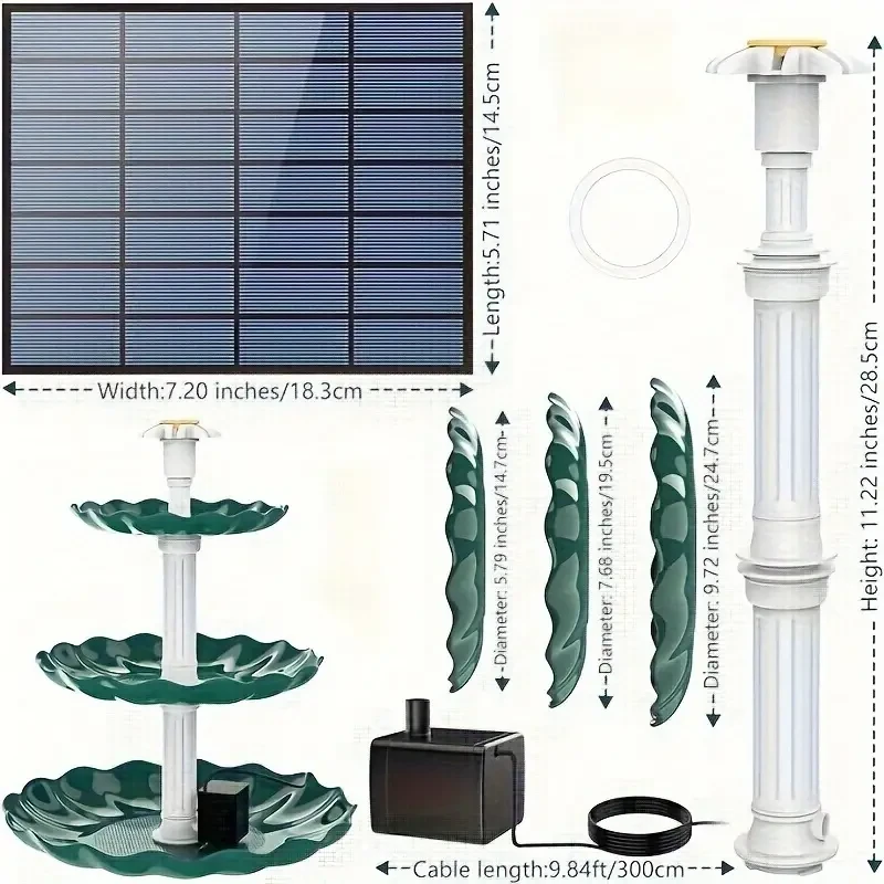 3 Tier Bird Bath with 3.5W Solar Pump - Garden Decoration and Outdoor Bird Feeder