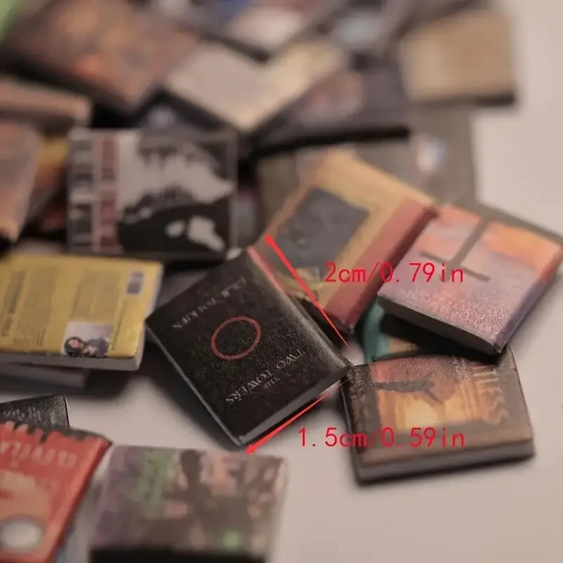 3D Wooden Bookshelf Miniature with 100 Mini Books - Rustic Shaker Decor