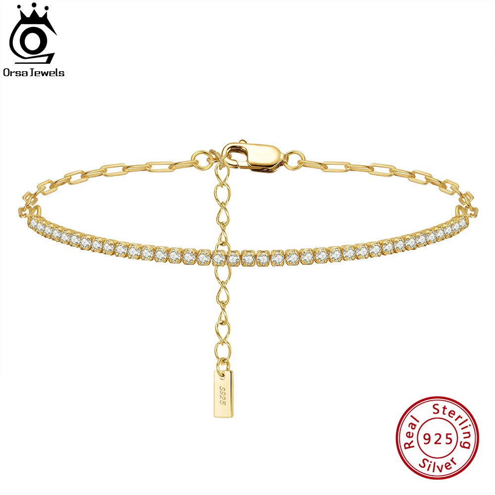 ORSA JEWELS 14K Gold Plated Paperclip Chain Tennis Bracelet