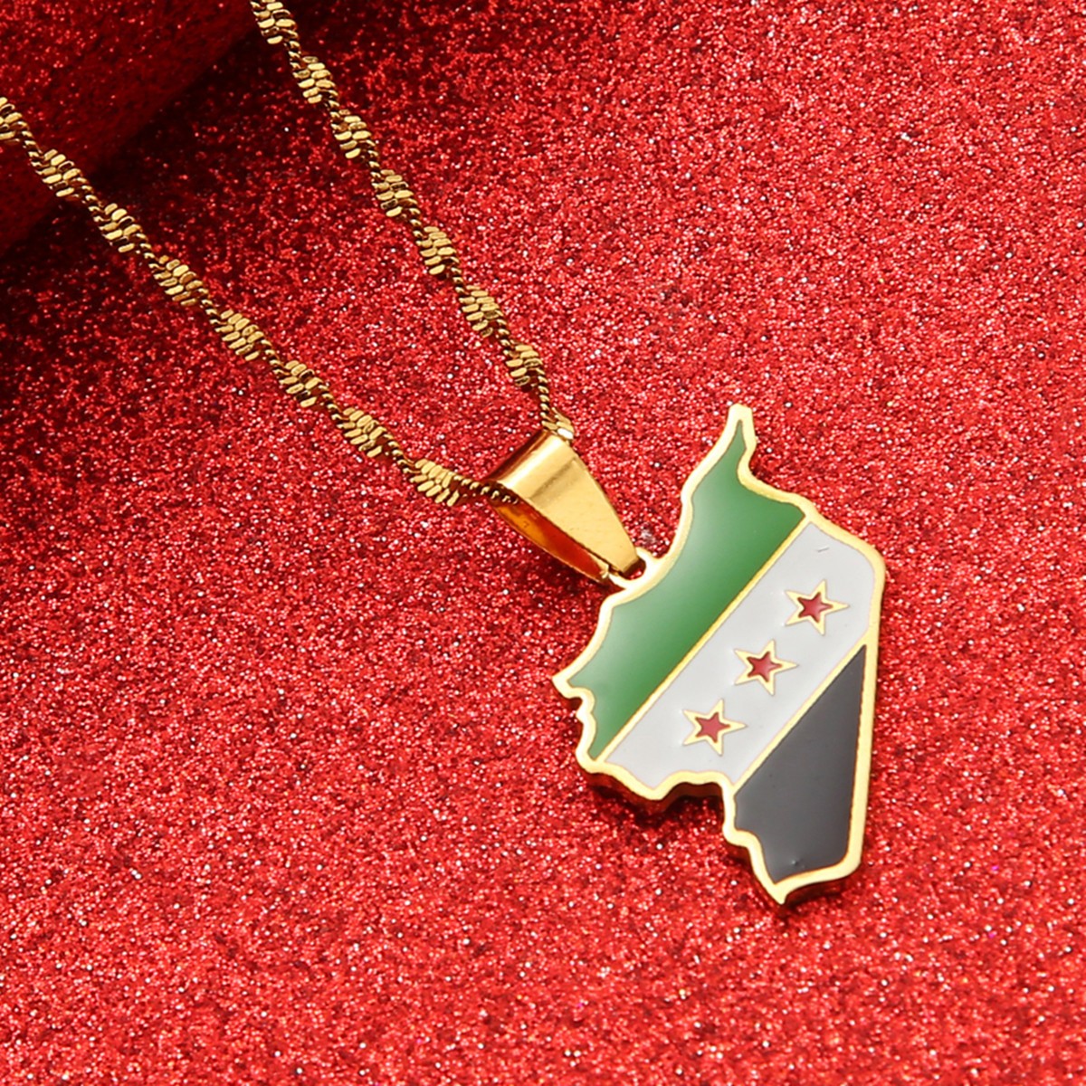 Syria Map Flag Pendant Necklace