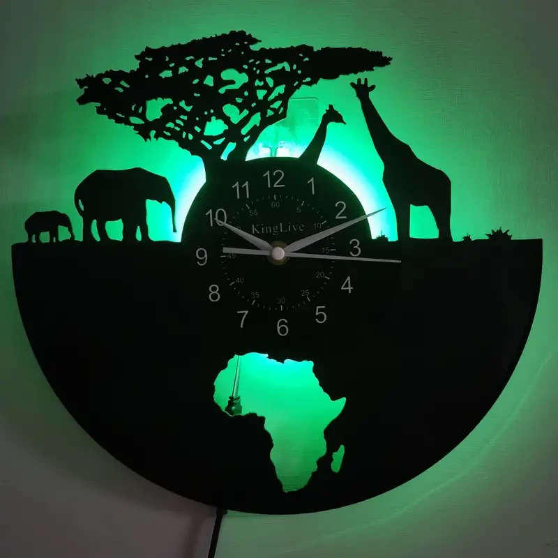 Unique Arched Vinyl Record Wall Clock - Silent, Battery-Powered African Wildlife Design
