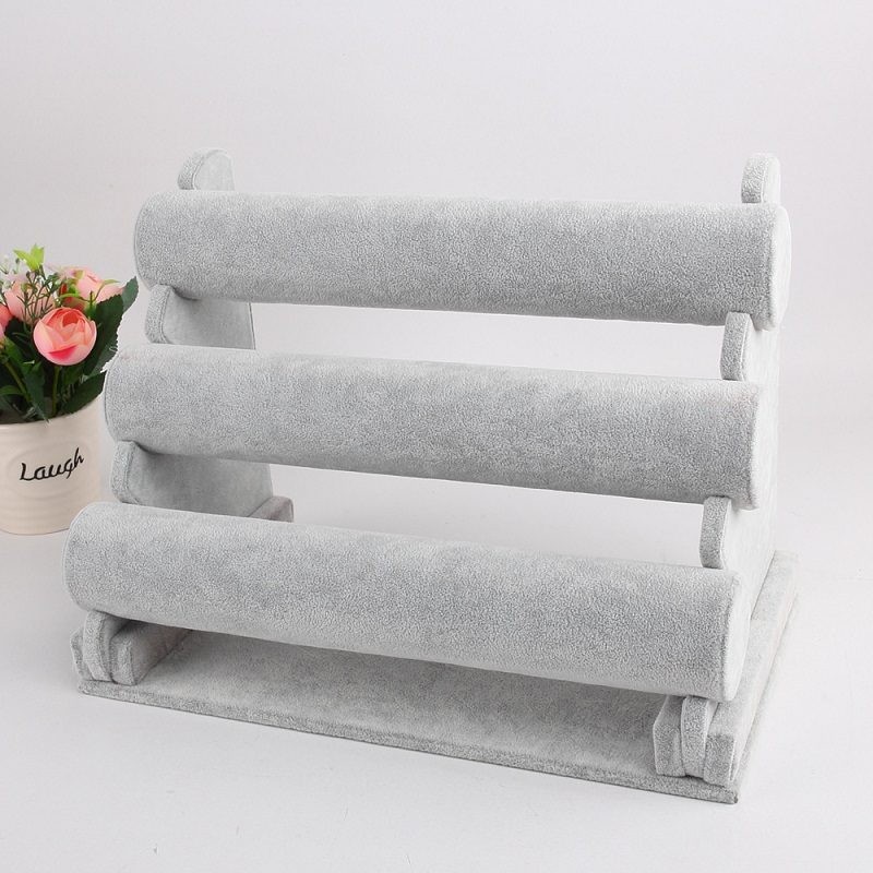 Velvet 3-Level Bracelet Watch Display Stand/HolderG GREY