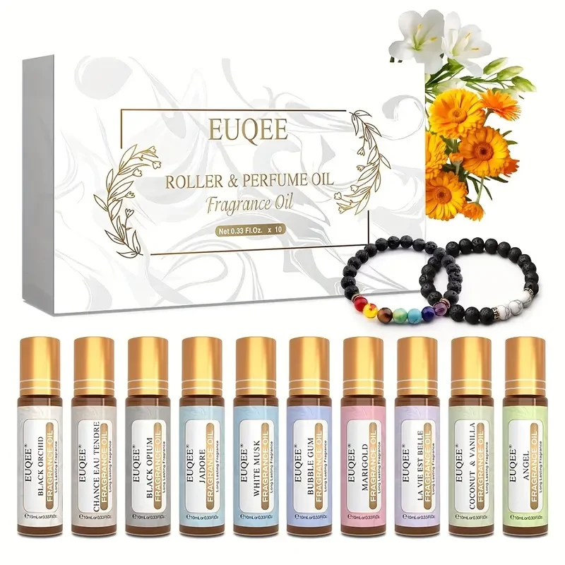 10-Pack EUQEE Rollerball Essential Oils, 10Ml Each, Aromatherapy for Emotional Support, Multi-Purpose, Liquid, <1L, Home & Health Care, No Specific Benefits