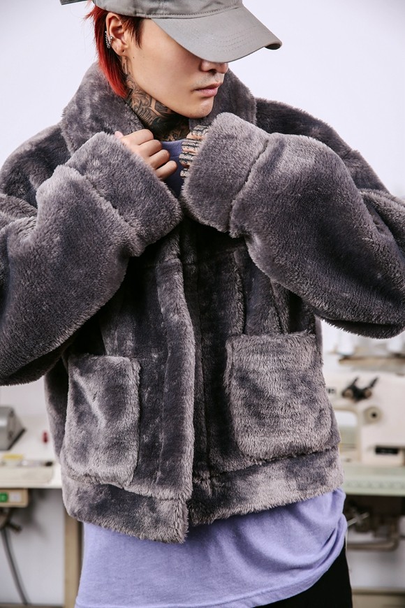 INS OVERSIZE Hip Hop 90S Retro National Tide Brand Silhouette autumn and Winter Couples Plush Jacket