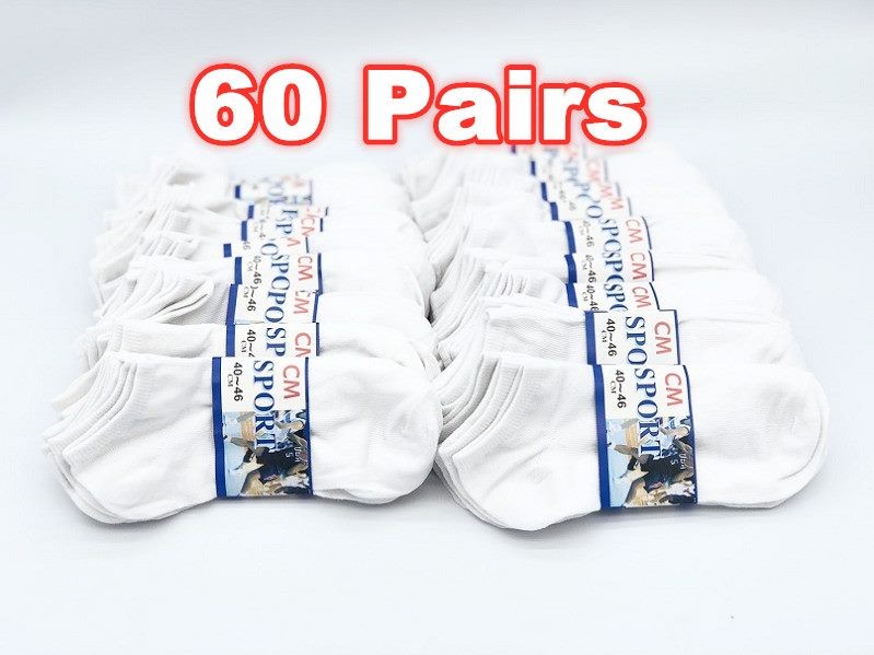 WHOLESALE - (60 Pairs) Sports Socks Thin Ankle Socks - WHITE - M7-11/ W8-12