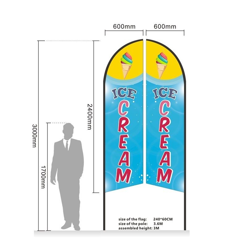 3M SET Pre-print Double Sided Feather Banner Flag Business Commersial Drill Base