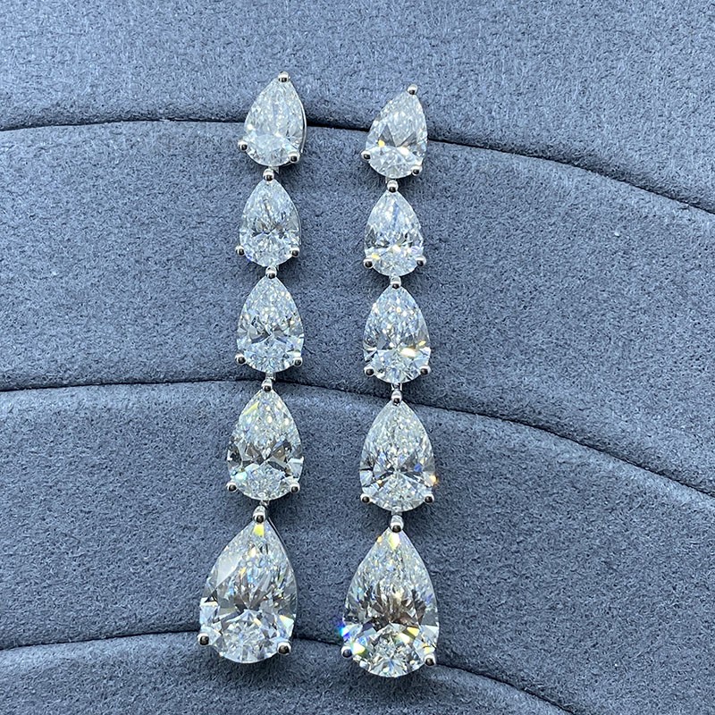 Solid 14K White Gold Pear Cut Full Eternity Necklace (43ctw) & Earrings (9.2ctw)