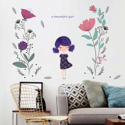Bedroom Living Room TV Background Hand-painted Girl Removable Wallpaper