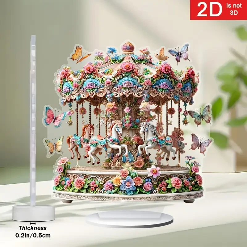 Carousel Music Box with Fantasy Horses, Bright Flowers & Butterflies
