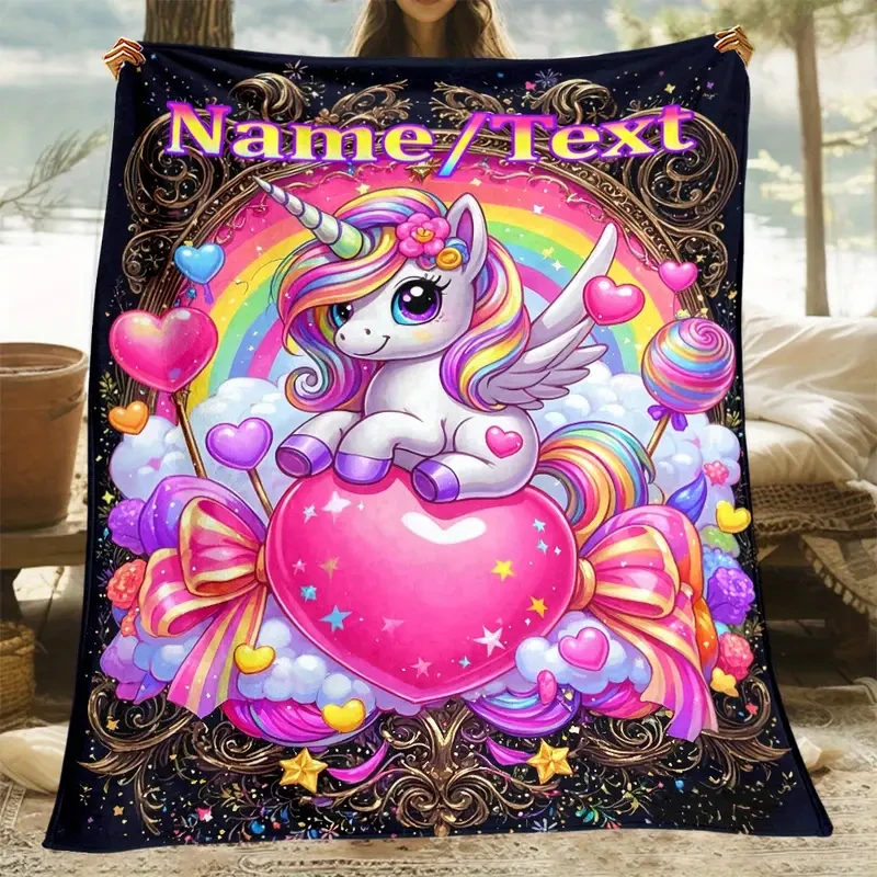 Customizable Name Cute Mythical Creature Soft Flannel Throw Blanket