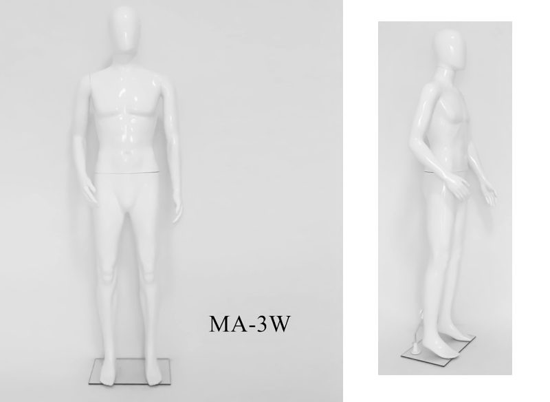 Mannequin - Male Full Body with Head 185cm GLOSSY WHITE METAL BASE