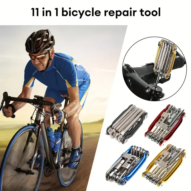 Multifunctional 11-in-1 Bicycle Repair Kit, Bicycle Repair Tool, Wrench, Screwdriver, Chain, Hexagon Wheel Spoke