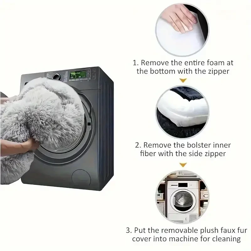 Human Dog Bed - Washable Faux Fur Orthopedic Bed for People and Pets with Plump Pillow and Blanket