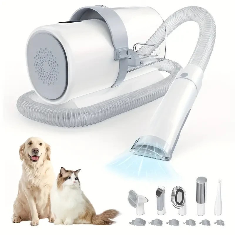 Pet Grooming Vacuum Kit 5 in 1 - Professional Clippers with 6 Guide Combs, Strong Suction for 99% Pet Hair